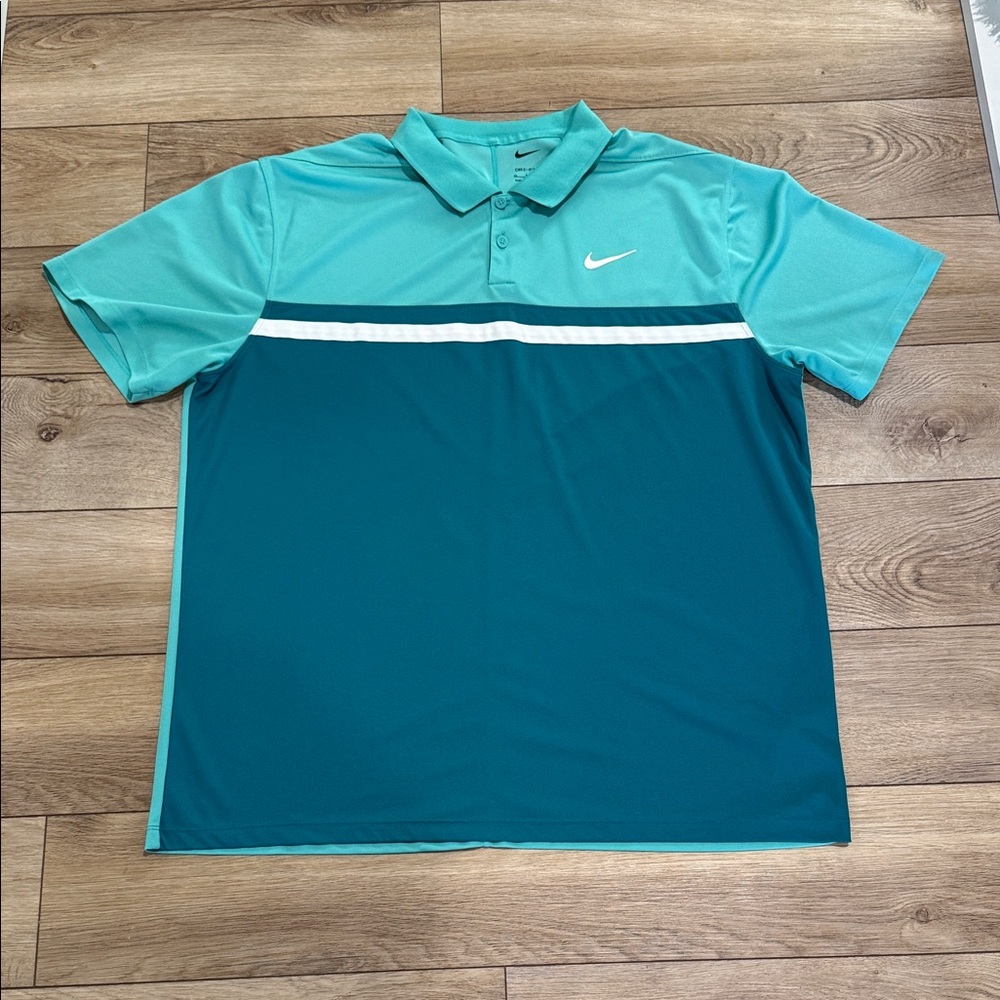 Excellent condition - Nike Men's Aqua and Teal Polo Shirt - size XL
